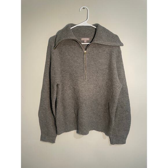 J. Crew Half Zip Stretch Sweater Gray Wool and Alpaca Blend Size Medium - Picture 1 of 12